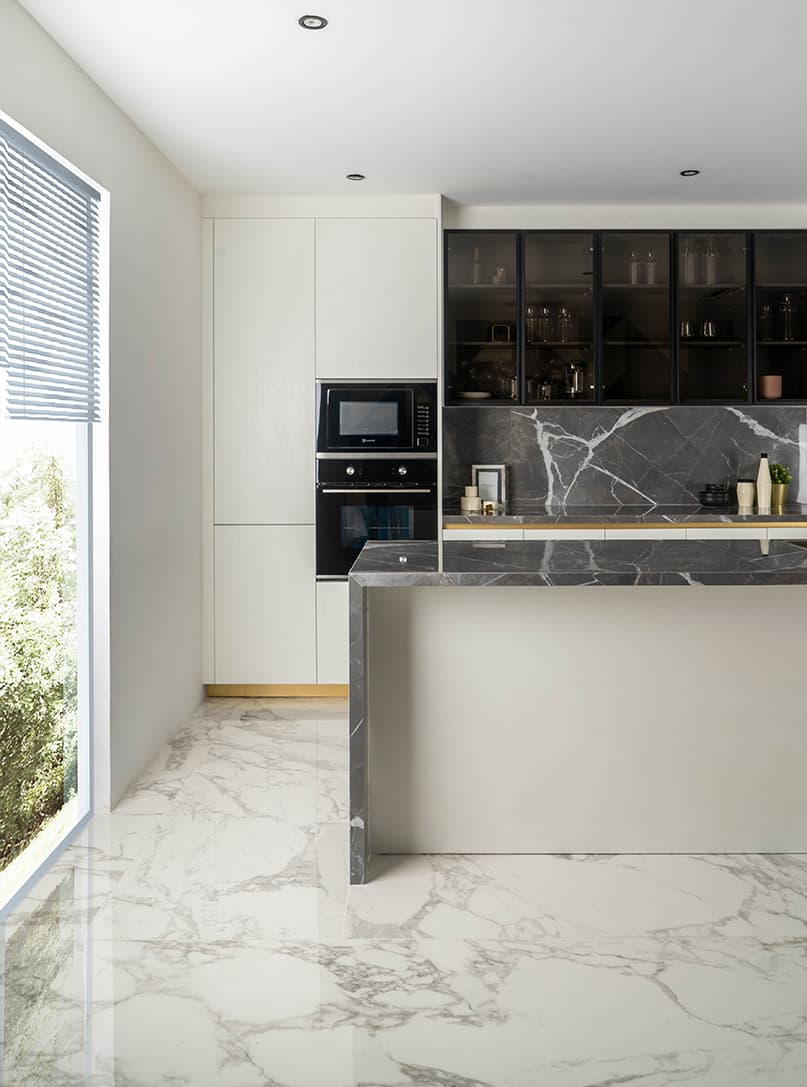 Feruni stone surface material installed in a residential kitchen