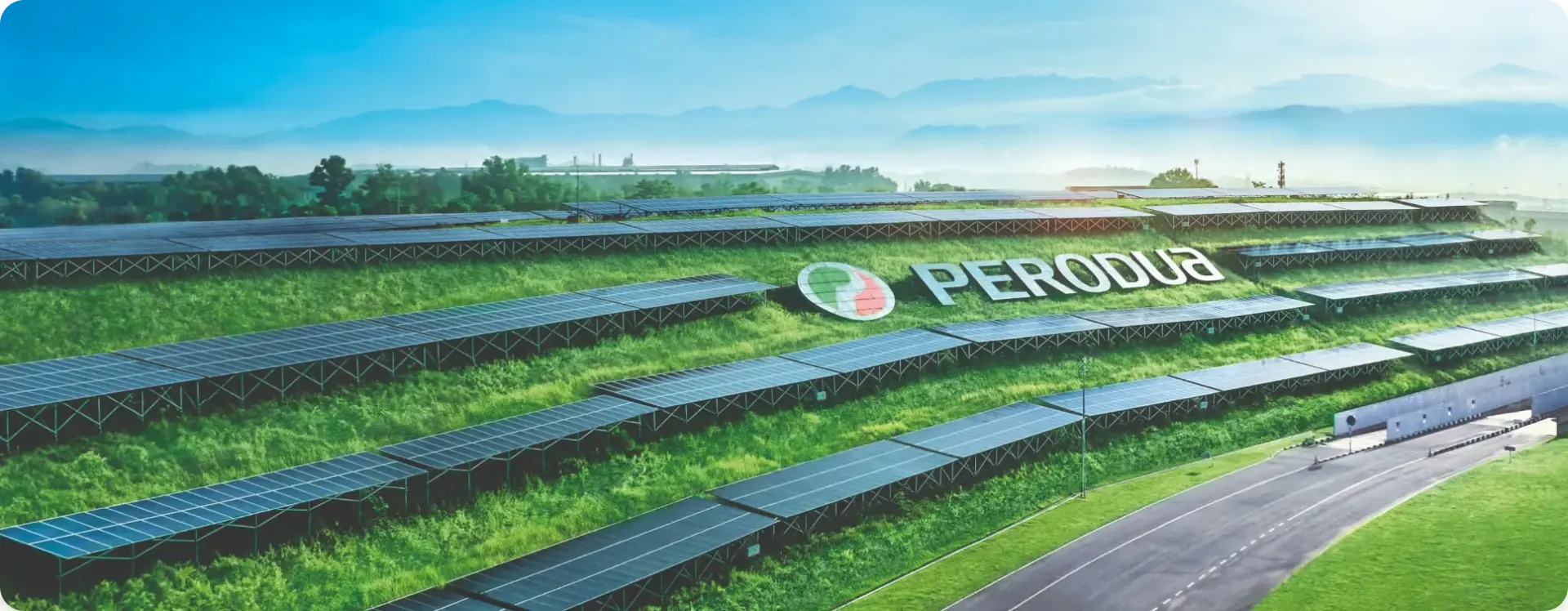 Aerial view of Perodua's manufacturing plant with rooftop solar installation